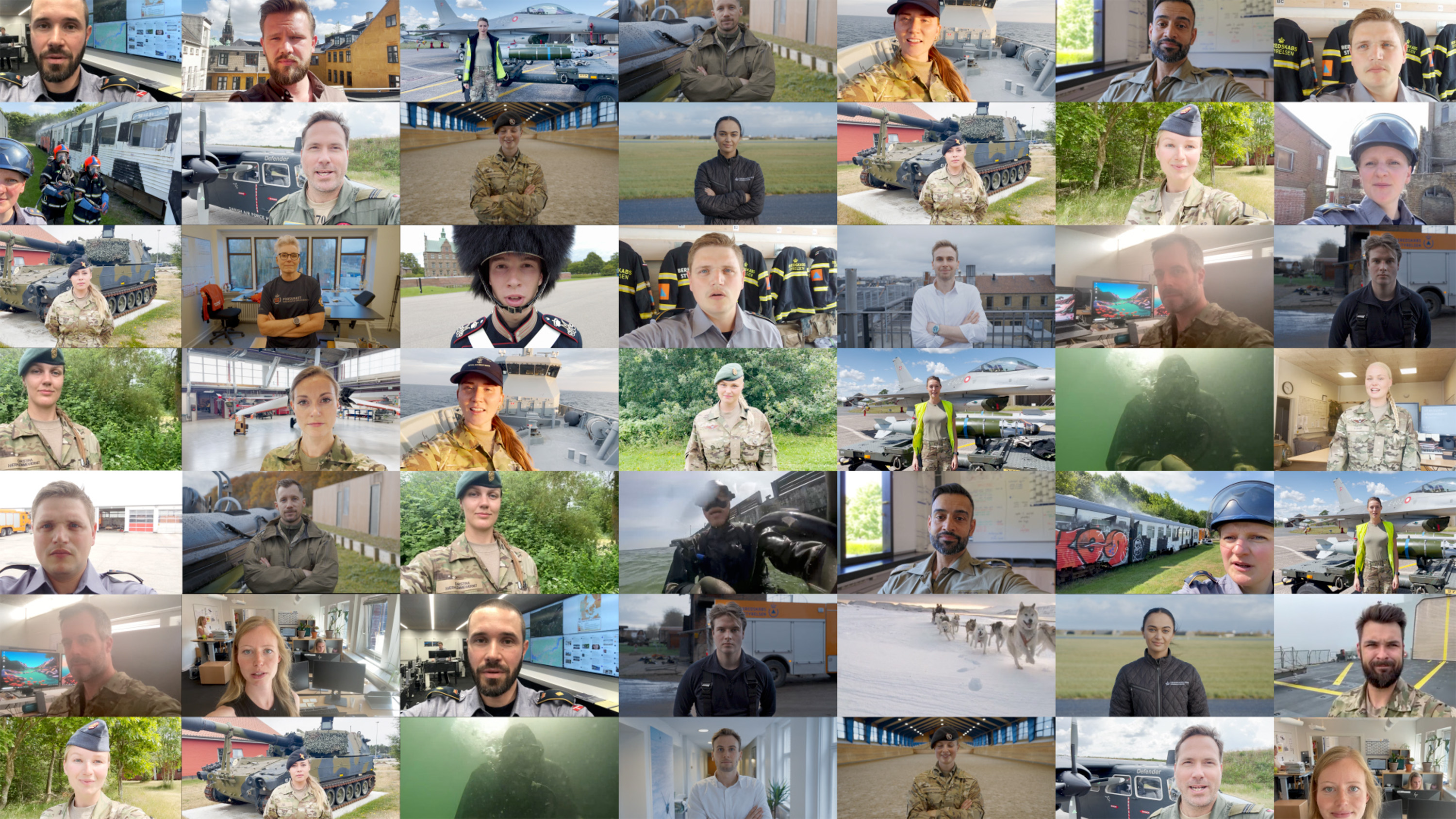 Mosaik af portrætter af ansatte i Forsvaret