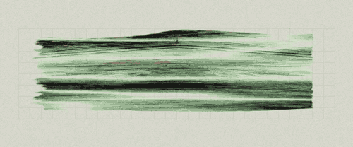 Abstrakt design med brede, grønne og sorte penselstrøg på lys baggrund, der giver en rolig og harmonisk stemning.