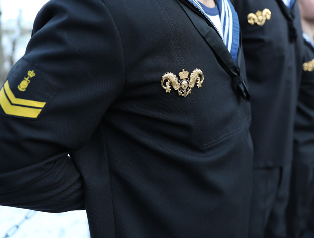 overkrop af minedykker på række med minedykkermærket på brystet